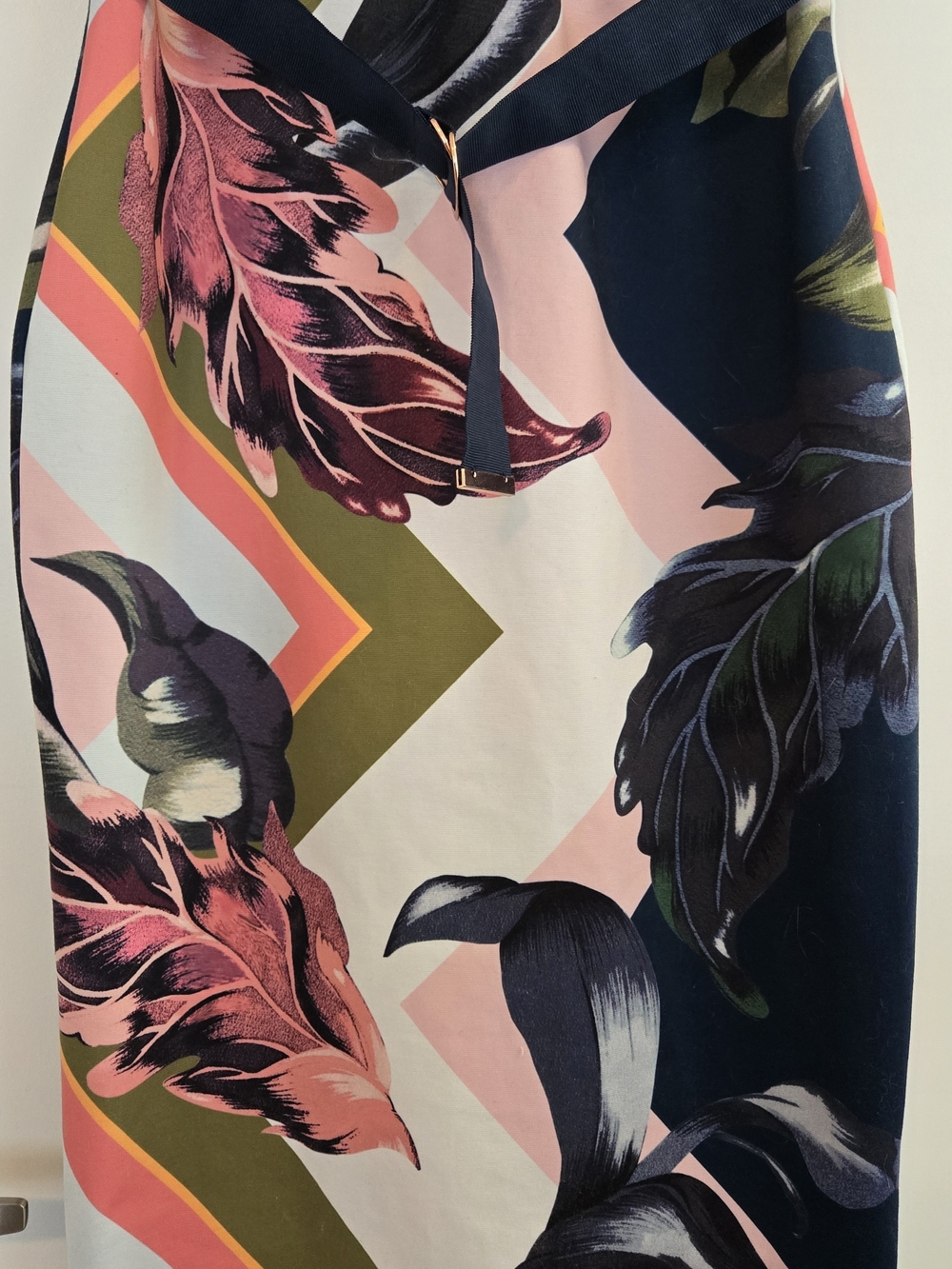 Ted Baker Navy Top Floral-Print Midi Dress with Pink Accents - Picture 4 of 5